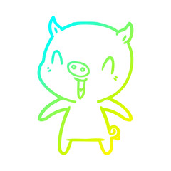 cold gradient line drawing happy cartoon pig