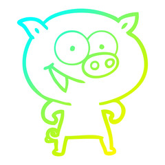 cold gradient line drawing cheerful pig cartoon