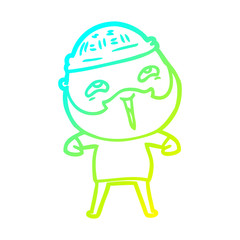 cold gradient line drawing cartoon happy bearded man