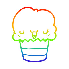 rainbow gradient line drawing cartoon cupcake with face