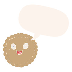 cartoon biscuit and speech bubble in retro style