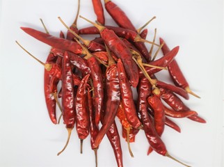 Heap of Red Chilli Pepper Powder Also Know as Mirchi, Mirchi Powder, Lal Mirchi, Mirch or Laal Mirchi isolated on White Background
