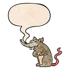 cartoon rat and speech bubble in retro texture style