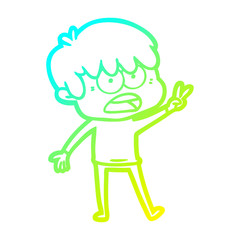 cold gradient line drawing worried cartoon boy