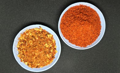 Chilly Powder in wooden bowl and dry Chilly