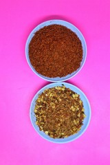 Chilly Powder in wooden bowl and dry Chilly
