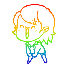 rainbow gradient line drawing cute cartoon happy vampire girl