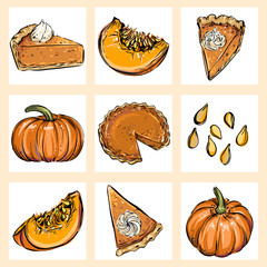 Vector set with pumpkins and pies - 275575017