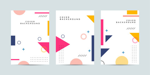 Fototapeta na wymiar Placard templates set with abstract shapes, 80s memphis geometric style flat and line design elements. Retro art for covers, banners, flyers and posters. Eps10 vector illustrations