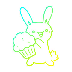 cold gradient line drawing cute cartoon rabbit with muffin