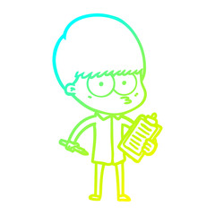 cold gradient line drawing nervous cartoon boy