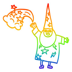 rainbow gradient line drawing cartoon wizard casting spell