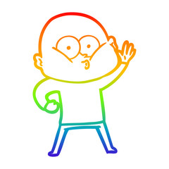 rainbow gradient line drawing cartoon bald man staring