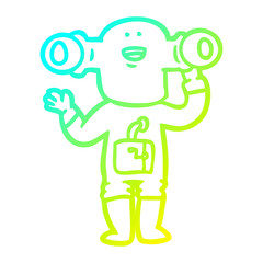 cold gradient line drawing friendly cartoon alien waving
