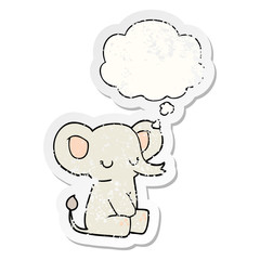 cartoon elephant and thought bubble as a distressed worn sticker