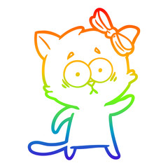 rainbow gradient line drawing cartoon cat