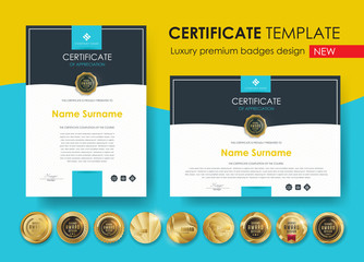 Fototapeta premium certificate template with modern pattern,diploma,Vector illustration and vector Luxury premium badges design,Set of retro vintage badges and labels.