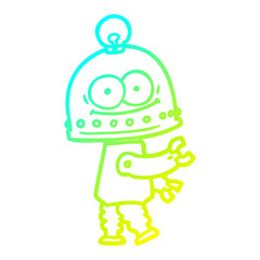 cold gradient line drawing happy carton robot with light bulb