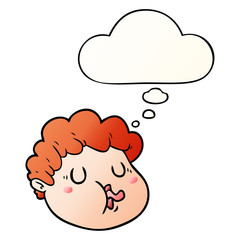 cartoon male face and thought bubble in smooth gradient style