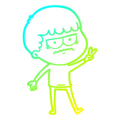 cold gradient line drawing cartoon annoyed man