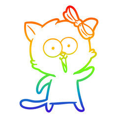 rainbow gradient line drawing cartoon cat