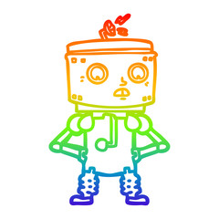 rainbow gradient line drawing cartoon robot with hands on hips