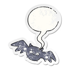 cartoon vampire halloween bat and speech bubble distressed sticker