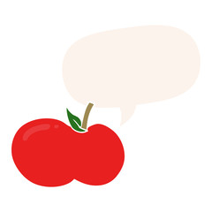 cartoon apple and speech bubble in retro style