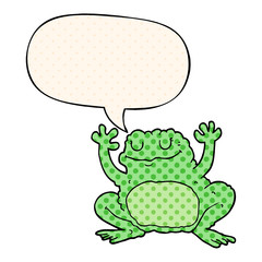 cartoon frog and speech bubble in comic book style