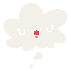cute happy cartoon face and thought bubble in retro style