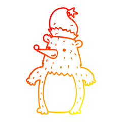 warm gradient line drawing cartoon bear wearing christmas hat