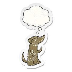 cartoon dog and thought bubble as a distressed worn sticker