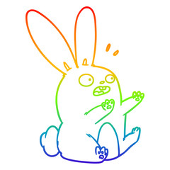 rainbow gradient line drawing cartoon startled rabbit