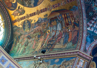 Fototapeta na wymiar Painting on the ceiling of Holy Trinity Cathedral. Sibiu city in Romania