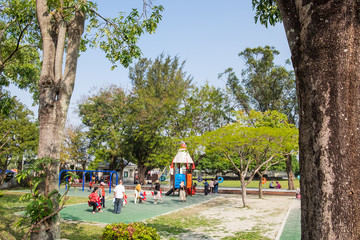 Fototapeta premium Taichung, Taiwan - 02 Mar 2019: Tourists are very crowded in the Cherry festival in Taichung. This festival attracts many tourists and photographers