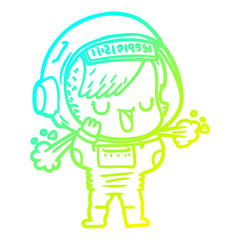 cold gradient line drawing cartoon astronaut woman