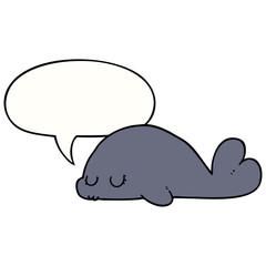 cute cartoon seal and speech bubble