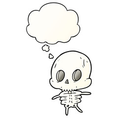 cartoon skeleton and thought bubble in smooth gradient style