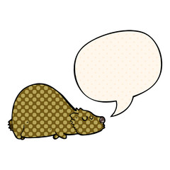 cartoon bear and speech bubble in comic book style