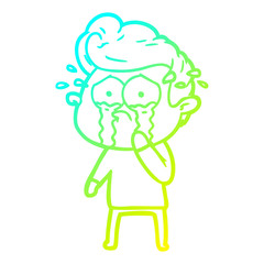 cold gradient line drawing cartoon crying man