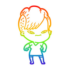 rainbow gradient line drawing cute cartoon girl with hipster haircut