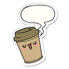 cartoon take out coffee and speech bubble sticker