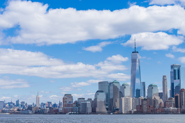 New York City Skyline in Manhattan downtown with One World Trade Center and skyscrapers on sunny day USA