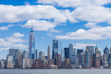 Fototapeta na wymiar New York City Skyline in Manhattan downtown with One World Trade Center and skyscrapers on sunny day USA