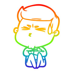 rainbow gradient line drawing cartoon man sweating