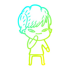 cold gradient line drawing cartoon happy woman