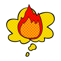 cartoon fire and thought bubble in comic book style