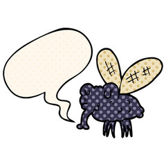 cartoon fly and speech bubble in comic book style