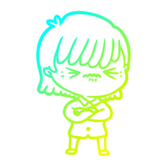 cold gradient line drawing annoyed cartoon girl
