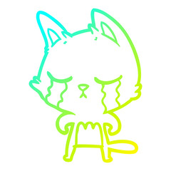 cold gradient line drawing crying cartoon cat